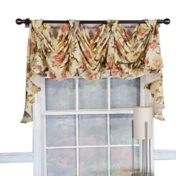 RLF Home Sales 10 RLF Home Casa Di Diori 3-Scoop Victory Swag Center 25" Tails Elegant Window Treatment 4" Top Tabs 50" X 18" Cameo Cream