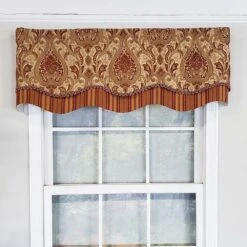 RLF Home Chenille Fabric With Damask Motive Paisley Dream Glory Valance 3" Rod Pocket 50" X 16" Gold/Bronze -RLF Home Sales 12261 GO 1