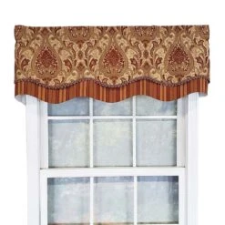 RLF Home Chenille Fabric With Damask Motive Paisley Dream Glory Valance 3" Rod Pocket 50" X 16" Gold/Bronze