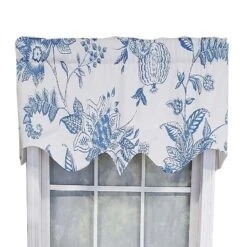 RLF Home Natalia Regal Valance High Quality Window Treatment 3" Rod Pocket 50" X 17" Cyan Blue/White