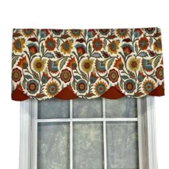 RLF Home Fiesta Floral Petticoat Window Treatment High Quality Valance 3" Rod Pocket 50" X 15" Rust/Multicolor
