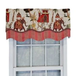 RLF Home Madhubala Glory Pattern "B" Elephant On Sides Window Treatment Valance 3" Rod Pocket 50" X 16" Spice Red