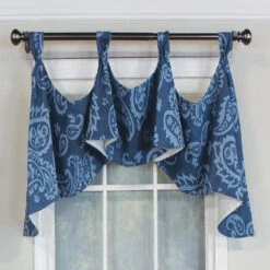 RLF Home Paisley Tab Window Treatment Valance 4" Top Tabs 50" X 20" Blue -RLF Home Sales 80468 BL 1