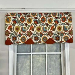 RLF Home Fiesta Floral Petticoat Window Treatment High Quality Valance 3" Rod Pocket 50" X 15" Rust/Multicolor -RLF Home Sales 80513 RU 1