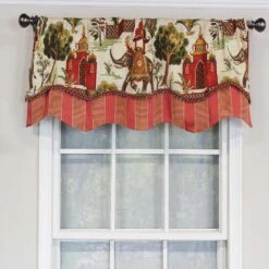 RLF Home Madhubala Glory Pattern "A " Elephant In Center Window Treatment Valance 3" Rod Pocket 50" X 16" Spice Red -RLF Home Sales 80599 A SP 1