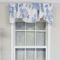 RLF Home Natalie Bell Floral Print Extra Wide Window Treatment Valance 3" Rod Pocket 65" X 16" Cyan Blue -RLF Home Sales 80738 CY 1