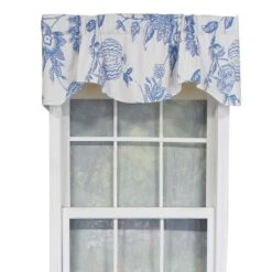 RLF Home Natalie Bell Floral Print Extra Wide Window Treatment Valance 3" Rod Pocket 65" X 16" Cyan Blue