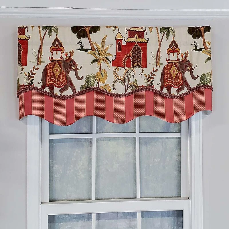 RLF Home Madhubala Glory Pattern "B" Elephant On Sides Window Treatment Valance 3" Rod Pocket 50" X 16" Spice Red 4 RLF Home Madhubala Glory Pattern "B" Elephant On Sides Window Treatment Valance 3" Rod Pocket 50" X 16" Spice Red - Image 2