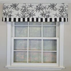 RLF Home Reef Banded Valance Collection - 100% Cotton Window Treatment 50" X 16" Black
