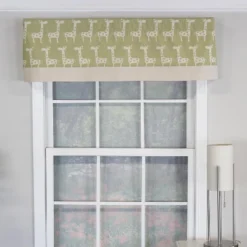 RLF Home Girafee Banded 100% Cotton With Fully Lined 3" Rod Pocket Valnance For Windows 50" X 15" Fern