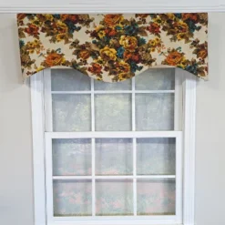 RLF Home 100% Cotton Bountiful Cornice Fully Lined Windows Rod Pocket Valance 50" X 17" Multi