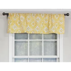 RLF Home Geo Tailored 100% Cotton With Fully Lined 3" Rod Pocket Valnance For Windows 50" X 14" Yellow
