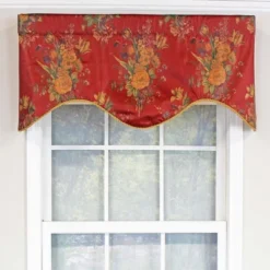 RLF Home Eliza Excellent Deep Color Background Cornice Stylish Window Valance 3" Rod Pocket 50" X 17" Red Wine