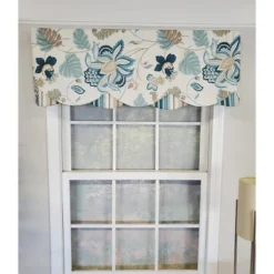 RLF Home Samanta 100% Cotton Luxurious Lining Stripe Rod Pocket Petticoat Valance 50" X 15" Blue