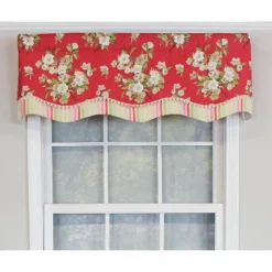 RLF Home Primrose Trimmed Glory 100% Cotton With Fully Lined 3" Rod Pocket Valnance For Windows 50" X 16" Red