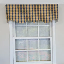 RLF Home 100% Cotton Cherry Squares Regal With Poly/Cotton Lining Rod Pocket Valance 50" X 15" Navy