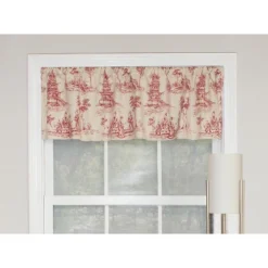 RLF Home Naomi Toile Tailored 100% Cotton With Fully Lined 3" Rod Pocket Valnance For Windows 50" X 14" Red