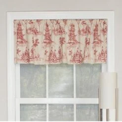 RLF Home Naomi Toile Tailored 100% Cotton With Fully Lined 3" Rod Pocket Valnance For Windows 50" X 14" Red -RLF Home Sales GUEST 444cd7eb ef73 4a17 82f4 b4f1fe576de0