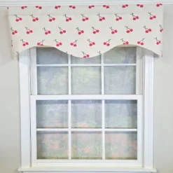 RLF Home Cherry Dance Cornice Valance - 100% Cotton With Ivory Lining 50" X 17" Cream