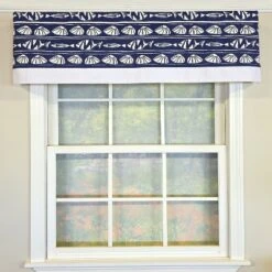 RLF Home She Shells Banded Valance Collection - 100% Cotton With Ivory Lining 50" X 16" Navy
