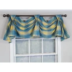 RLF Home Duncaster 2-Scoop Celebration 100% Cotton With Fully Lined 3" Rod Pocket Valnance For Windows 45" X 18" Porcelain