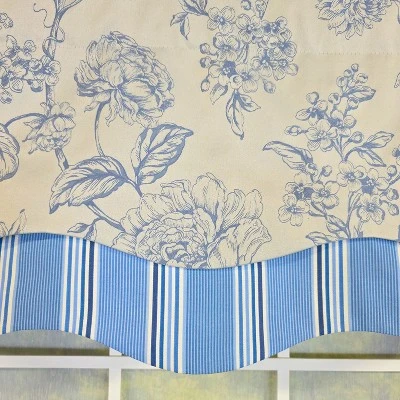 RLF Home 100% Cotton Ashington Glory Fully Lined Windows Rod Pocket Valance 50" X 16" Blue 4 RLF Home 100% Cotton Ashington Glory Fully Lined Windows Rod Pocket Valance 50" X 16" Blue - Image 2