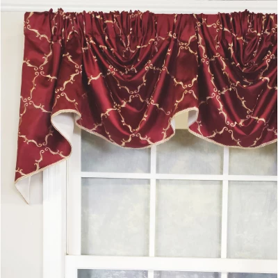 RLF Home 3" Rod Pocket High Quality Fabric Summit Diamond 2-Scoop Empire Valance With Trim For Windows 40" X 25" Wine 5 RLF Home 3" Rod Pocket High Quality Fabric Summit Diamond 2-Scoop Empire Valance With Trim For Windows 40" X 25" Wine - Image 3