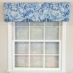 RLF Home 100% Cotton Mystify Petticoat Fully Lined Windows Rod Pocket Valance 50" X 15" Blue