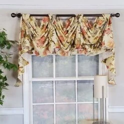 RLF Home Casa Di Diori 3-Scoop Victory Swag Center 25" Tails Elegant Window Treatment 4" Top Tabs 50" X 18" Cameo Cream
