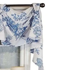 RLF Home Natalia 3-Scoop Victory Swag 4" Top Tabs Center Luxurious Window Treatment 25" Tails 50" X 18" Cyan Blue/White