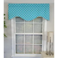 RLF Home Polka Dot Cornice 100% Cotton With Fully Lined 3" Rod Pocket Valnance For Windows 50" X 17" Baby Blue