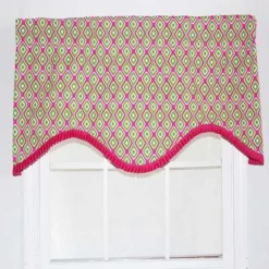 RLF Home Geo Electric Ruffled Cornice Futuristic Geometric Design Window Treatment Valance 3" Rod Pocket 50" X 17" Fuchsia/Kiwi Green