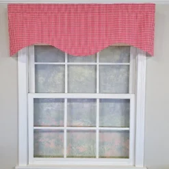 RLF Home Cherry Check Cornice Valance - 100% Cotton With Ivory Lining 50" X 17" Red
