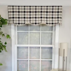 RLF Home Ruskin Check Provance 3" Rod Pocket Lining Luxurious And Elegant Window Treatment Valance 50" X 15" Black