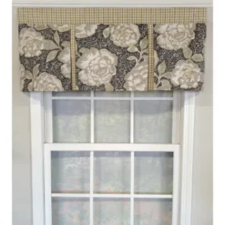 RLF Home 3" Rod Pocket High Quality Fabric Peony Ball Pleated Valance For Windows 50" X 16" Gray