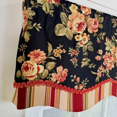 RLF Home 100% Cotton Lancaster Glory Fully Lined Windows Rod Pocket Valance 50" X 16" Black 6 RLF Home 100% Cotton Lancaster Glory Fully Lined Windows Rod Pocket Valance 50" X 16" Black - Image 4