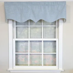 RLF Home 100% Cotton Shepherd Check Regal Fully Lined Windows Rod Pocket Valance 50" X 17" Blue