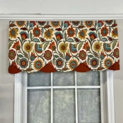 RLF Home Fiesta Floral Petticoat Window Treatment High Quality Valance 3" Rod Pocket 50" X 15" Rust/Multicolor