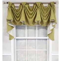 RLF Home 4" Top Tab High Quality Fabric Trellis 3-Scoop Victory Swag For Windows 54" X 25" Sage