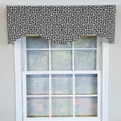 RLF Home 100% Cotton Tower Cornice With Poly/Cotton Ivory Lining Rod Pocket Valance 50" X 17" Black