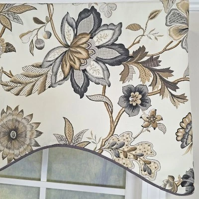 RLF Home 100% Cotton Zanzibar Cornice With Poly/Cotton Ivory Lining Rod Pocket Valance 50" X 17" Gray 5 RLF Home 100% Cotton Zanzibar Cornice With Poly/Cotton Ivory Lining Rod Pocket Valance 50" X 17" Gray - Image 3