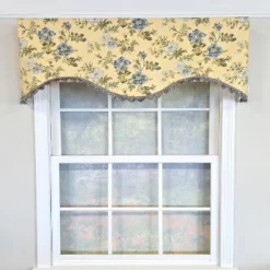 RLF Home 100% Cotton Sunrise Cornice Fully Lined Windows Rod Pocket Valance 50" X 17" Yellow