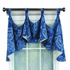 RLF Home Paisley Tab Window Treatment Premium Quality Valance 4" Top Tabs 50" X 20" Blue