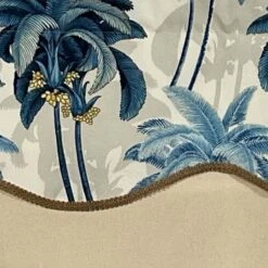 RLF Home Shadow Gimp Trim Detail Printed Palm Glory High Quality Valance 3" Rod Pocket 50" X 16" Horizon Blu -RLF Home Sales ab7fe9b5da814a85b4668be13911f874