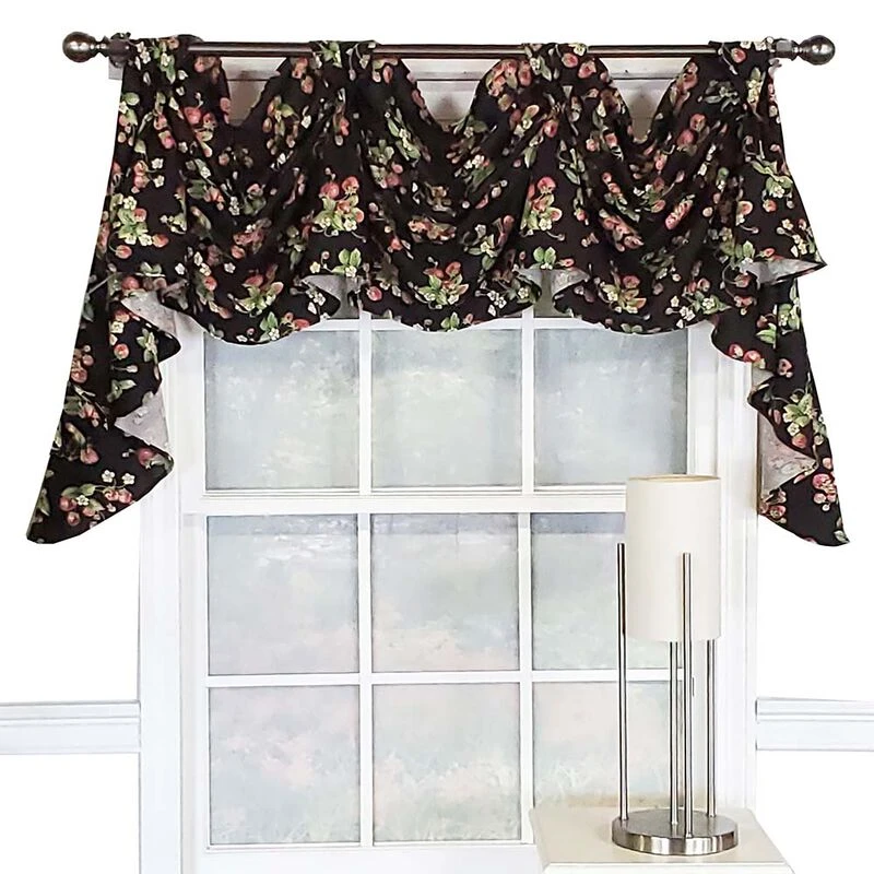 RLF Home Strawberry Fields 3-Scoop Victory Swag For Your Your Home Decor 4" Top Tabs Center 25" Tails 50" X 18" Black 3 RLF Home Strawberry Fields 3-Scoop Victory Swag For Your Your Home Decor 4" Top Tabs Center 25" Tails 50" X 18" Black